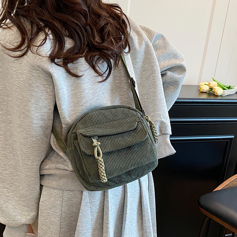Vintage Corduroy ženska torbica preko ramena – crossbody, jednostavan japanski stil, svakodnevna torbica za mobitel