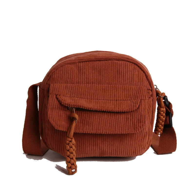 Vintage Corduroy ženska torbica preko ramena – crossbody, jednostavan japanski stil, svakodnevna torbica za mobitel