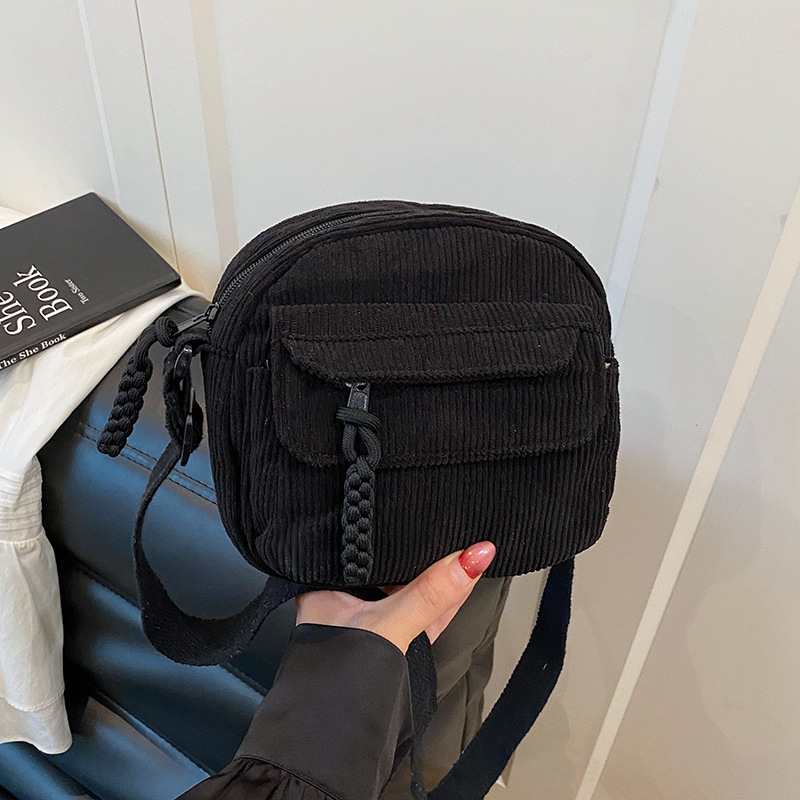 Vintage Corduroy ženska torbica preko ramena – crossbody, jednostavan japanski stil, svakodnevna torbica za mobitel
