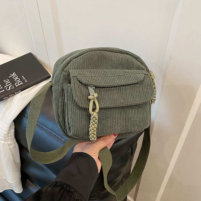 Vintage Corduroy ženska torbica preko ramena – crossbody, jednostavan japanski stil, svakodnevna torbica za mobitel