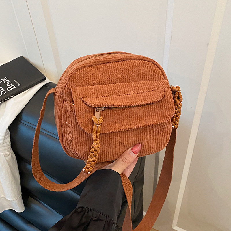 Vintage Corduroy ženska torbica preko ramena – crossbody, jednostavan japanski stil, svakodnevna torbica za mobitel