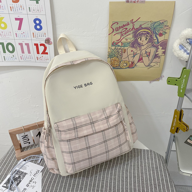 Harajuku Mori platneni ruksak za djevojke s kariranim uzorkom, svjež stil, 20–35 L, pogodan za 13-inčni laptop