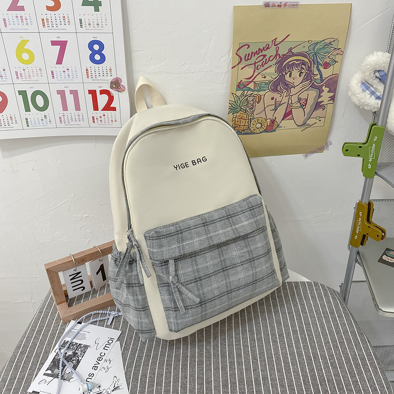 Harajuku Mori platneni ruksak za djevojke s kariranim uzorkom, svjež stil, 20–35 L, pogodan za 13-inčni laptop