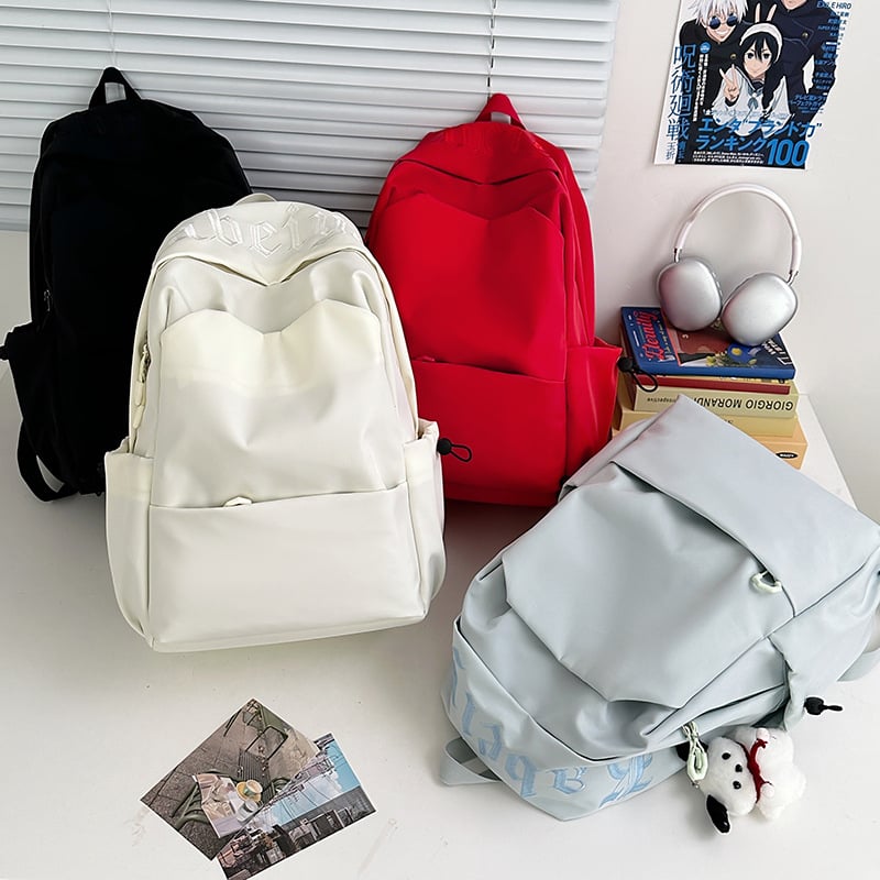 Unisex nylon ruksak, jednobojan, svjež minimalistički stil, ruksak za 14-inčni laptop, Mori stil šivane slova, putni ruksak