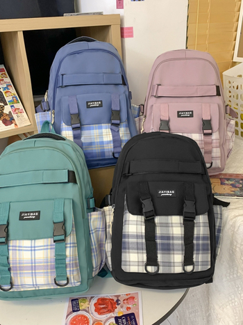 Japanski nadahnut ruksak za kampus, karirani uzorak, lagan i udoban, 36–55 L, nylon, vodootporan, pogodan za 14-inčni prijenosnik