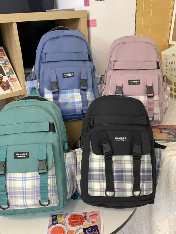 Japanski nadahnut ruksak za kampus, karirani uzorak, lagan i udoban, 36–55 L, nylon, vodootporan, pogodan za 14-inčni prijenosnik