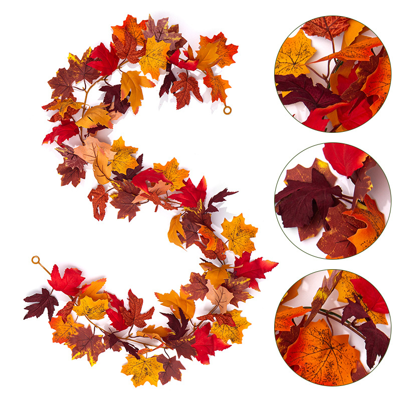 Ghirlandă cu frunze de arțar pentru decor de toamnă, decor de perete, verdeață artificială pentru casă, potrivită pentru nunți, spații în aer liber și recuzită fotografică