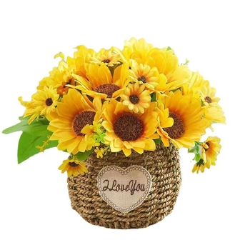 Flori de floarea-soarelui artificiale, buchet pentru masă, decor pentru living, aranjament floral din mătase
