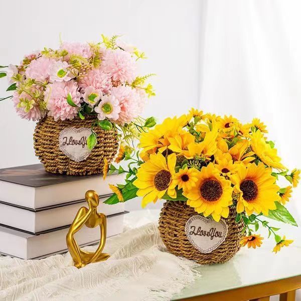 Flori de floarea-soarelui artificiale, buchet pentru masă, decor pentru living, aranjament floral din mătase