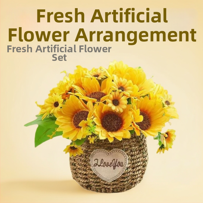 Flori de floarea-soarelui artificiale, buchet pentru masă, decor pentru living, aranjament floral din mătase