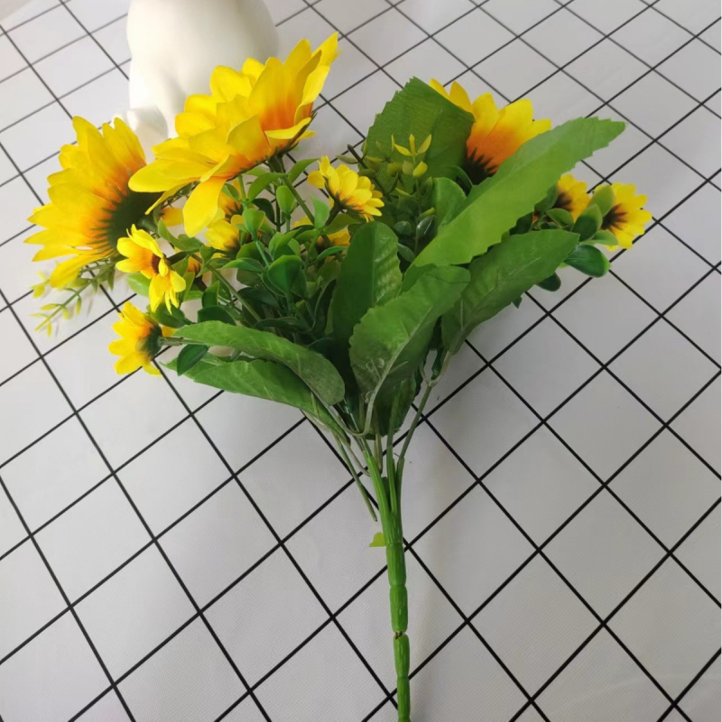 Flori de floarea-soarelui artificiale, buchet pentru masă, decor pentru living, aranjament floral din mătase