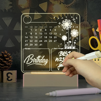 Calendar din acril, tablă de notițe iluminată, suport pentru pixuri, mică tablă albă pentru birou (120×130 mm)