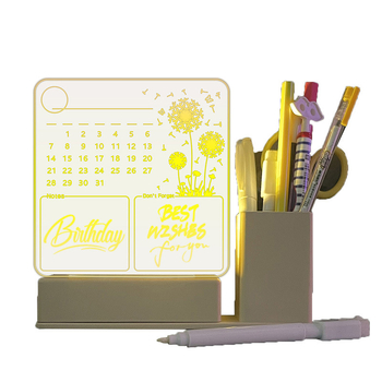 Calendar din acril, tablă de notițe iluminată, suport pentru pixuri, mică tablă albă pentru birou (120×130 mm)