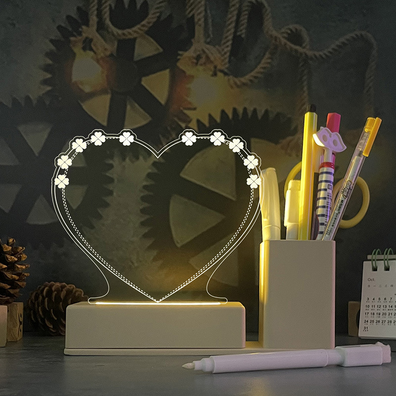 Calendar din acril, tablă de notițe iluminată, suport pentru pixuri, mică tablă albă pentru birou (120×130 mm)