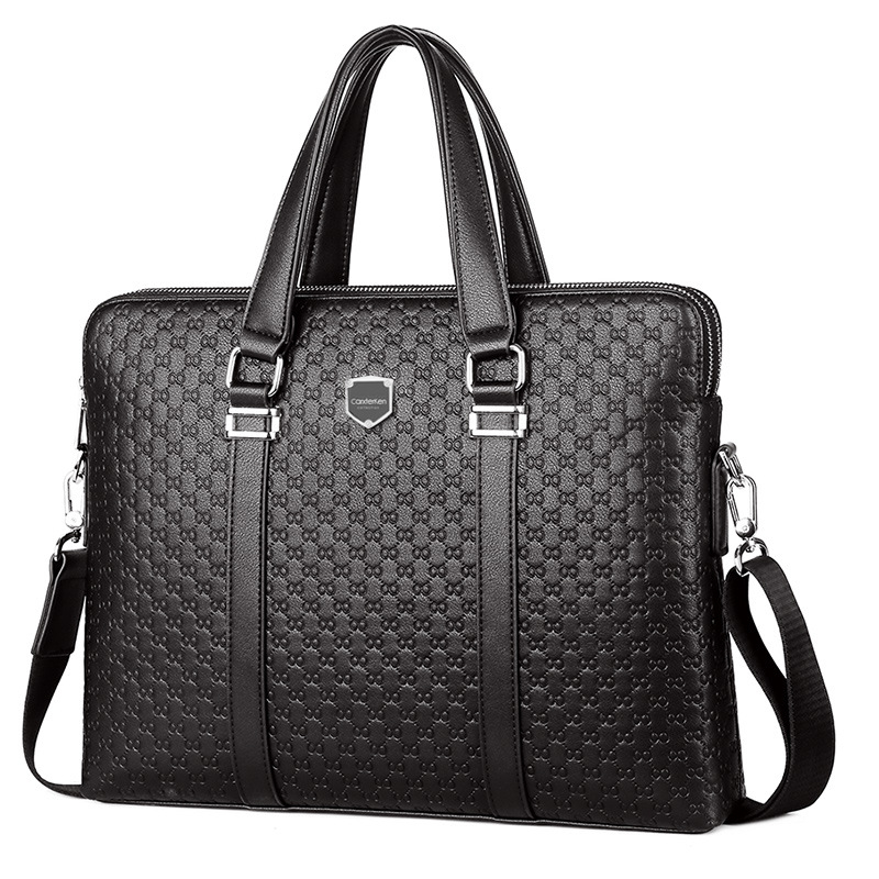15 hüvelykes laptophoz készült üzleti táska, nagy kapacitású, dupla cipzárral, crossbody válltáska, PU embosselt bőr, geometriai mintázat, modell 1998, vízálló