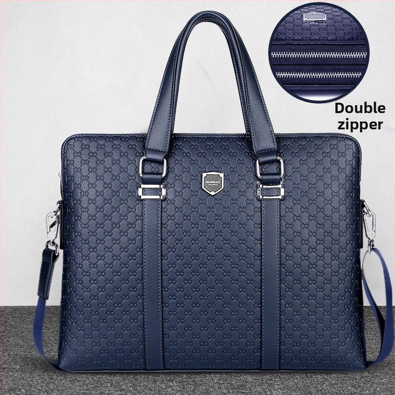 15 hüvelykes laptophoz készült üzleti táska, nagy kapacitású, dupla cipzárral, crossbody válltáska, PU embosselt bőr, geometriai mintázat, modell 1998, vízálló