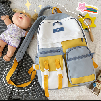 Női erdőstílusú iskolatáska Harajuku Ulzzang inspirációval, nagy kapacitású nylonból, kontrasztos színek