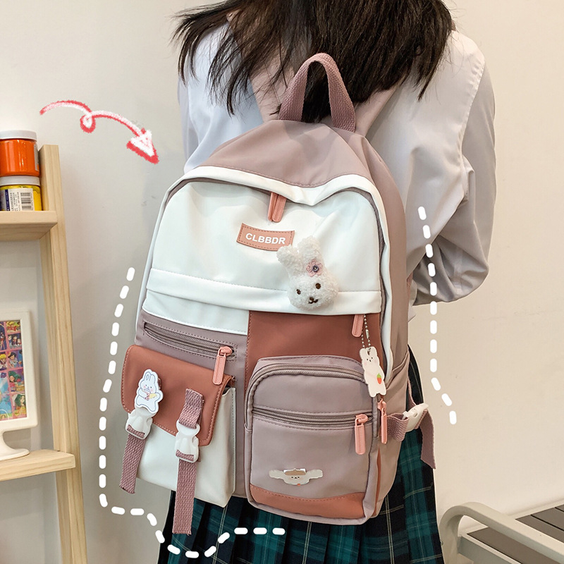 Női erdőstílusú iskolatáska Harajuku Ulzzang inspirációval, nagy kapacitású nylonból, kontrasztos színek