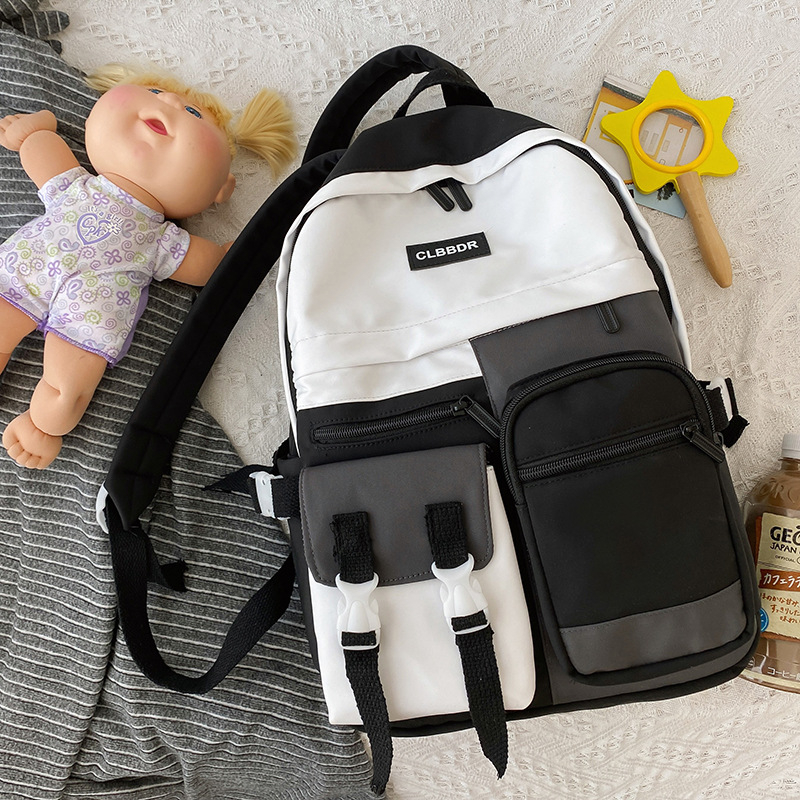 Női erdőstílusú iskolatáska Harajuku Ulzzang inspirációval, nagy kapacitású nylonból, kontrasztos színek