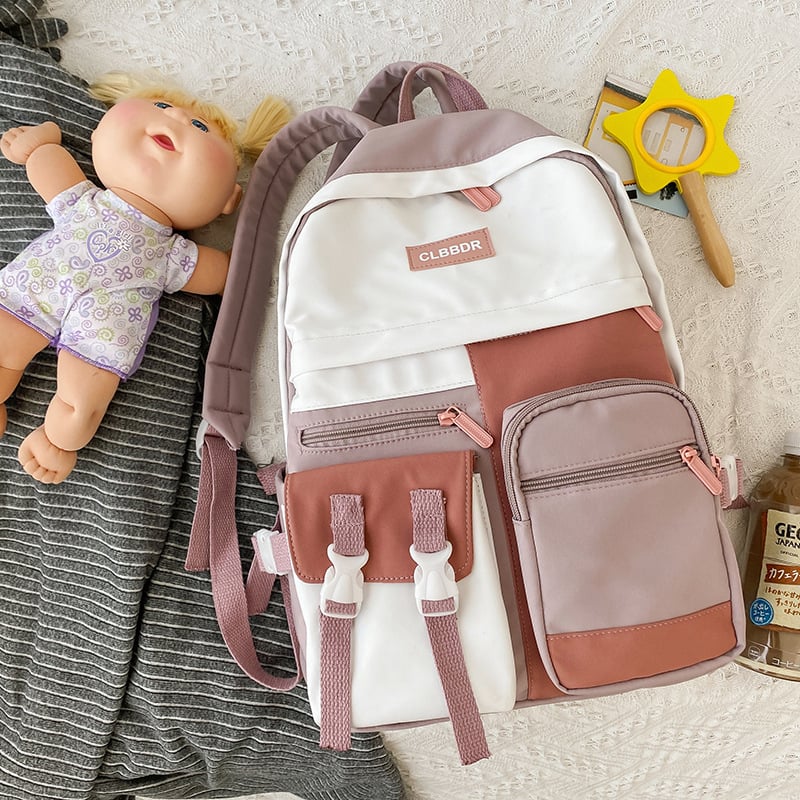 Női erdőstílusú iskolatáska Harajuku Ulzzang inspirációval, nagy kapacitású nylonból, kontrasztos színek