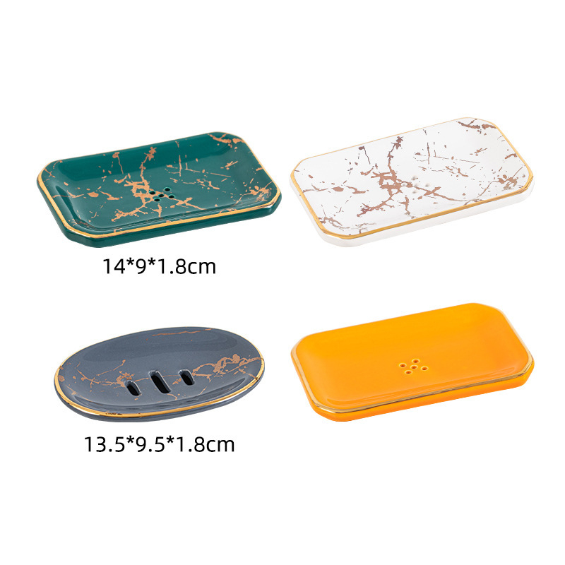 Suport ceramic pentru săpun cu drenaj și raft de baie