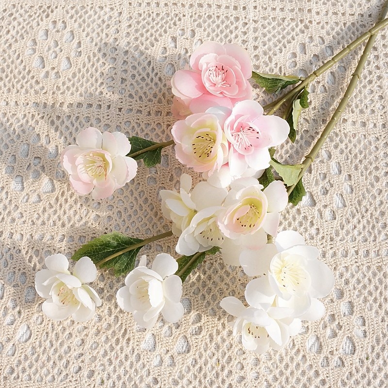 Buchet artificial cu floare de măr, cu trei ramuri, cu trandafiri și flori de cireș