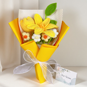 Buchet de lalele tricotate din lână, flori artificiale pentru decor și cadou