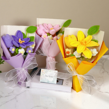 Buchet de lalele tricotate din lână, flori artificiale pentru decor și cadou