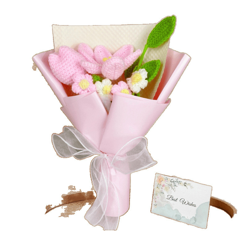 Buchet de lalele tricotate din lână, flori artificiale pentru decor și cadou