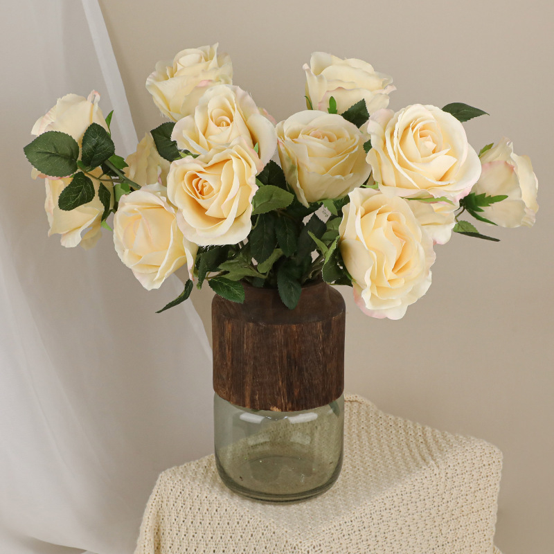 Buchet de trandafiri artificiali cu 7 flori, decor pentru nuntă, culoarul ceremonial, decor interior și recuzită pentru fotografii