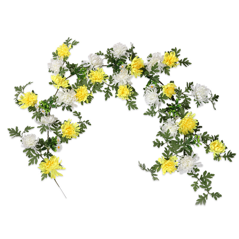 Ghirlandă din crizanteme de satin pentru decorarea mormântului în timpul Festivalului Qingming, lanț de flori pentru perete