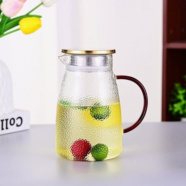Carafă din sticlă pentru apă rece, capacitate mare, textură ciocan, rezistentă la căldură, pentru suc sau apă, set de carafe