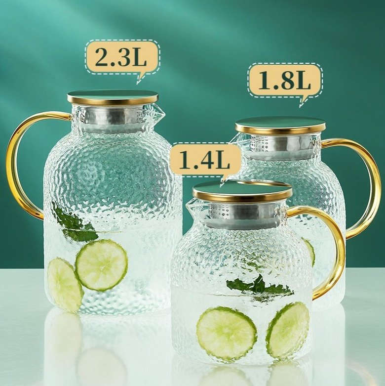 Carafă din sticlă pentru apă rece, capacitate mare, textură ciocan, rezistentă la căldură, pentru suc sau apă, set de carafe