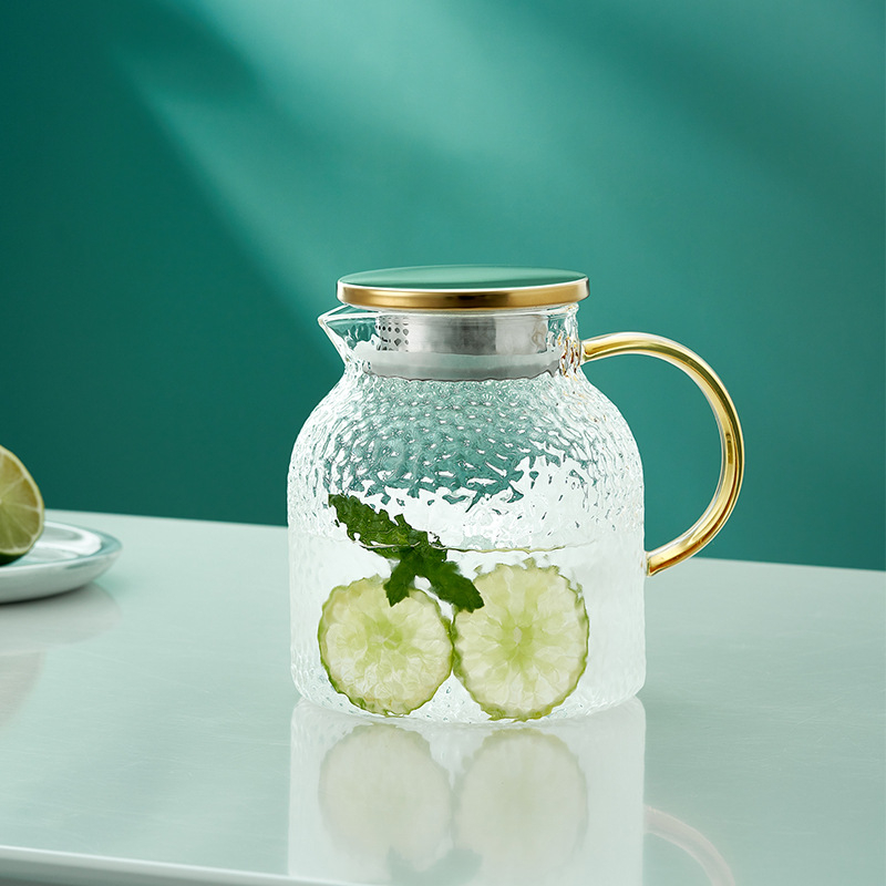 Carafă din sticlă pentru apă rece, capacitate mare, textură ciocan, rezistentă la căldură, pentru suc sau apă, set de carafe