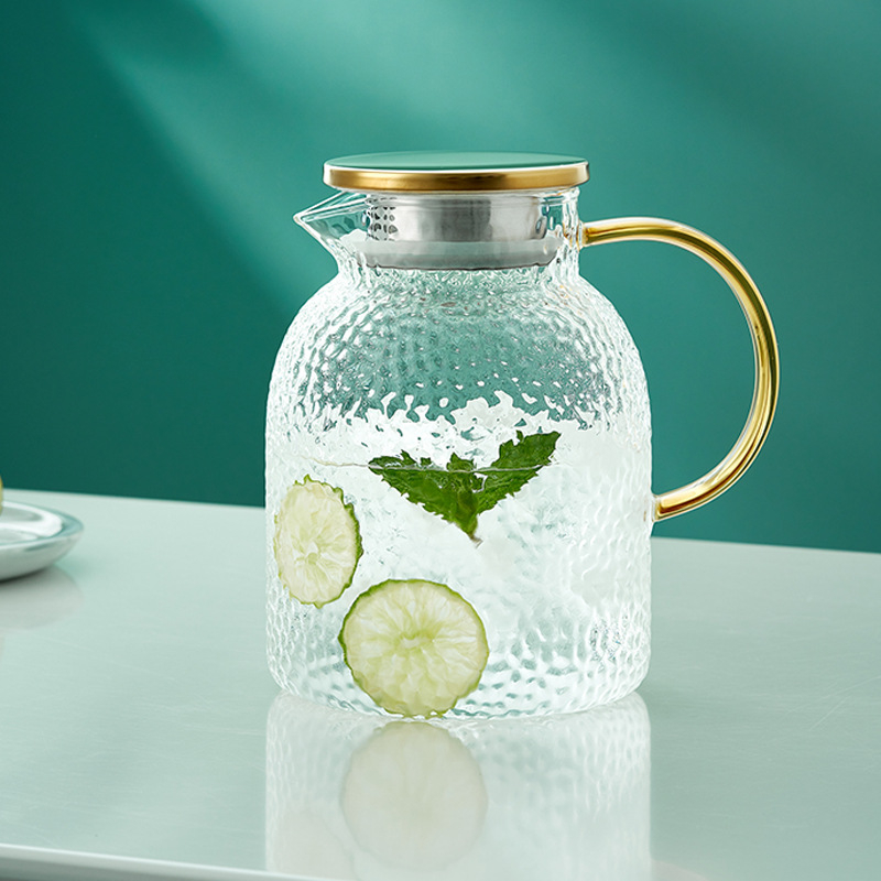 Carafă din sticlă pentru apă rece, capacitate mare, textură ciocan, rezistentă la căldură, pentru suc sau apă, set de carafe