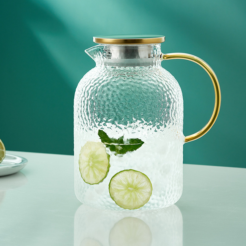 Carafă din sticlă pentru apă rece, capacitate mare, textură ciocan, rezistentă la căldură, pentru suc sau apă, set de carafe