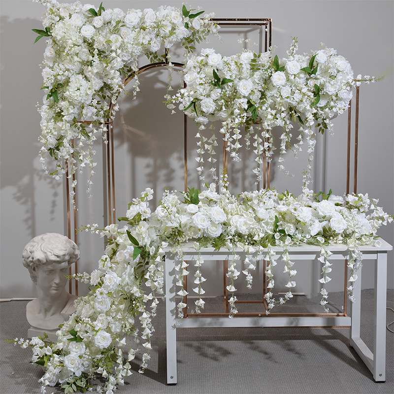 Aranjament floral Lily of the Valley, atârnat pentru fundal de nuntă pe scenă, arc, vitrină și sală de expoziții, ghirlande de flori și mingi florale atârnate