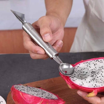 Lingură pentru fructe din oțel inoxidabil, lingură pentru pepene, platou de fructe, cuțit de tăiere ondulat, lingură dublă pentru fructe, îndepărtător de carne