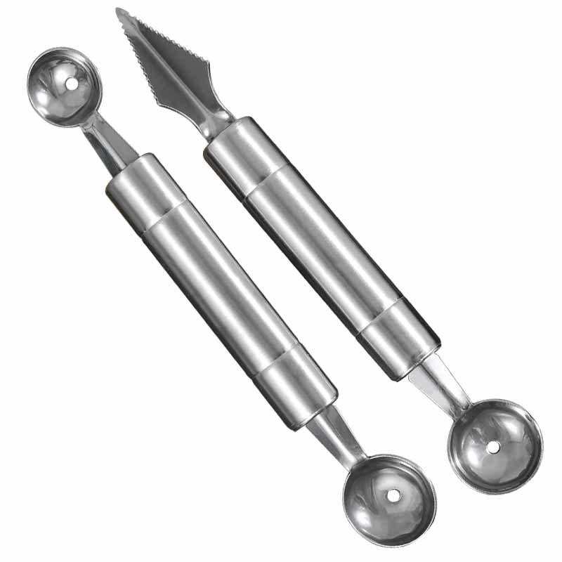 Lingură pentru fructe din oțel inoxidabil, lingură pentru pepene, platou de fructe, cuțit de tăiere ondulat, lingură dublă pentru fructe, îndepărtător de carne