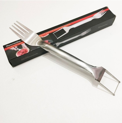 Cuțit dual pentru pepene și furculiță pentru fructe, oțel inoxidabil, unealtă pentru cuburi