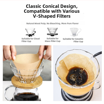Filtru de cafea în formă de evantai pentru V60, culoare lemn natural, pentru turnare
