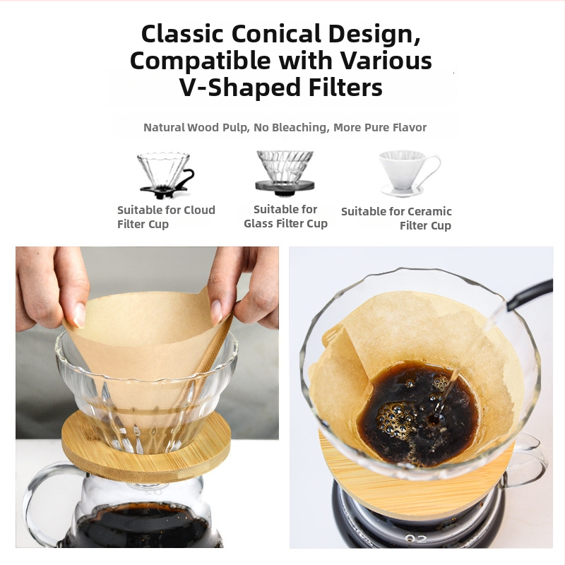 Filtru de cafea în formă de evantai pentru V60, culoare lemn natural, pentru turnare