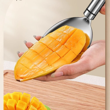 Instrument din oțel inoxidabil pentru fructe: decojit mango, tăietor cuburi, îndepărtător de sâmburi, tăietor de fructe și lingură pentru pulpă