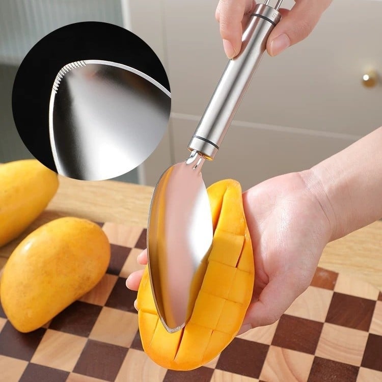 Instrument din oțel inoxidabil pentru fructe: decojit mango, tăietor cuburi, îndepărtător de sâmburi, tăietor de fructe și lingură pentru pulpă