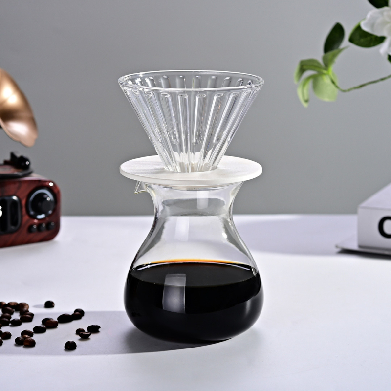 Set din sticlă pentru cafea cu filtru de hârtie, filtru de preparare și ceașcă de cafea din sticlă