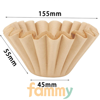 Filtru de cafea pentru pour-over, formă de bol, filtru origami cu model floral ondulat, din hârtie de celuloză lemnoasă, culoare naturală, dimensiuni 155×45 mm