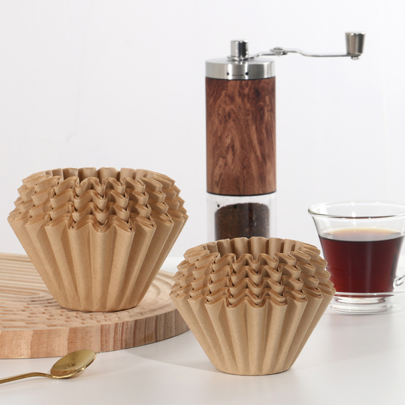 Filtru de cafea pentru pour-over, formă de bol, filtru origami cu model floral ondulat, din hârtie de celuloză lemnoasă, culoare naturală, dimensiuni 155×45 mm