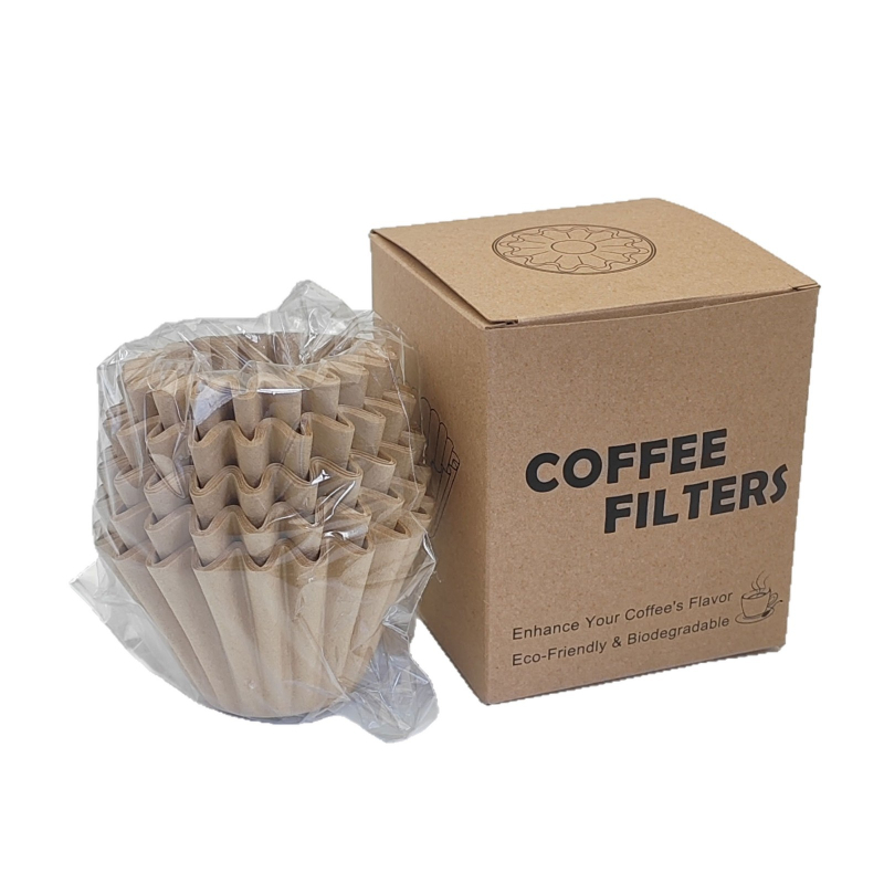 Filtru de cafea pentru pour-over, formă de bol, filtru origami cu model floral ondulat, din hârtie de celuloză lemnoasă, culoare naturală, dimensiuni 155×45 mm