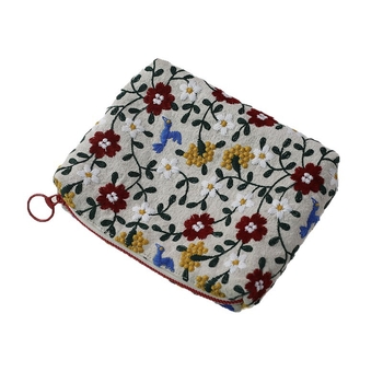 Geantă cosmetică cu broderie fină pe material textil, organizator portabil pentru machiaj și produse de îngrijire, stil INS