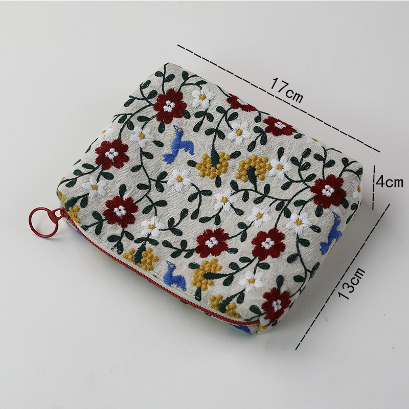 Geantă cosmetică cu broderie fină pe material textil, organizator portabil pentru machiaj și produse de îngrijire, stil INS